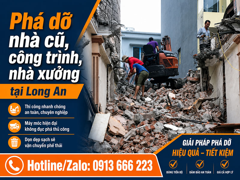 Phá dỡ nhà cũ, công trình, nhà xưởng tại Long An giá rẻ