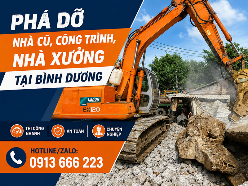 Phá dỡ nhà cũ, công trình, nhà xưởng tại Bình Dương giá rẻ