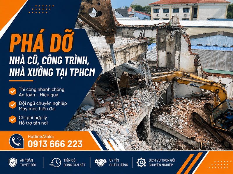 Phá dỡ nhà cũ, công trình, nhà xưởng tại TPHCM giá rẻ