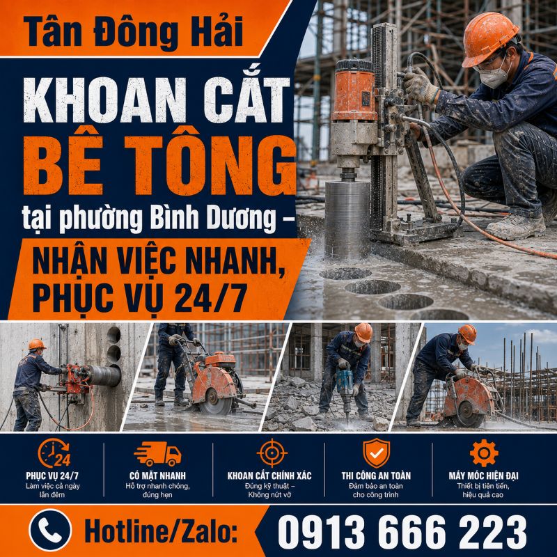 Khoan cắt bê tông tại phường Bình Dương