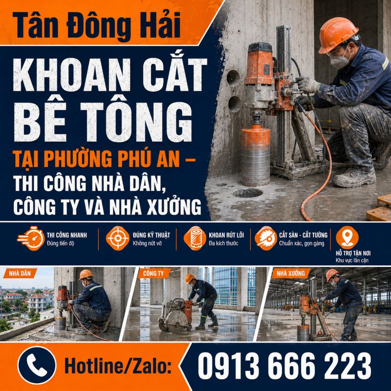 Khoan cắt bê tông tại phường Phú An