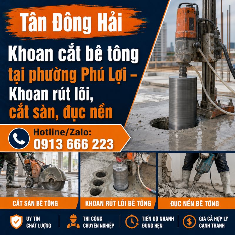 Khoan cắt bê tông tại phường Phú Lợi