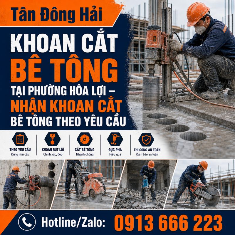 Khoan cắt bê tông tại phường Hòa Lợi