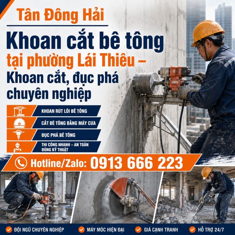 Khoan cắt bê tông tại phường Lái Thiêu