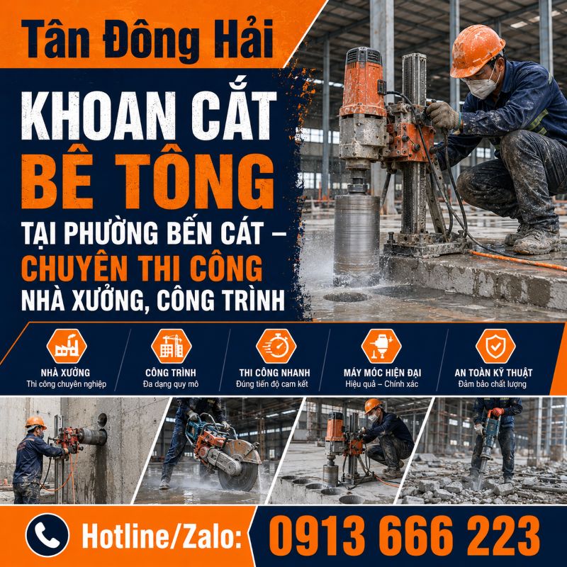 Khoan cắt bê tông tại phường Bến Cát
