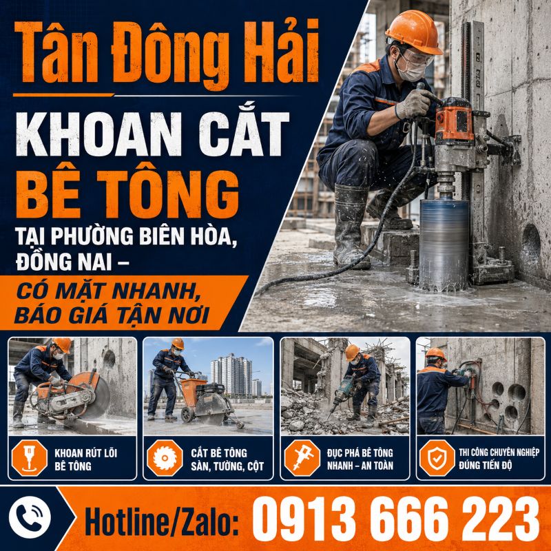 Khoan cắt bê tông tại phường Biên Hòa, Đồng Nai