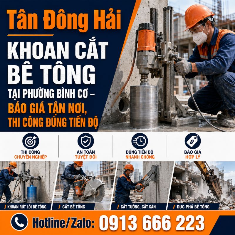 Khoan cắt bê tông tại phường Bình Cơ
