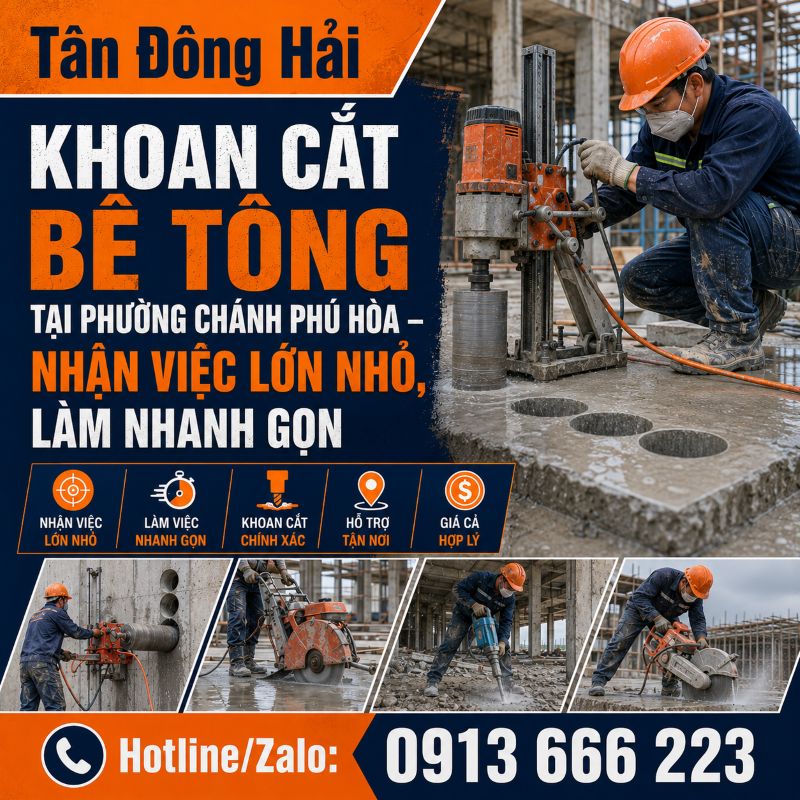 Khoan cắt bê tông tại phường Chánh Phú Hòa