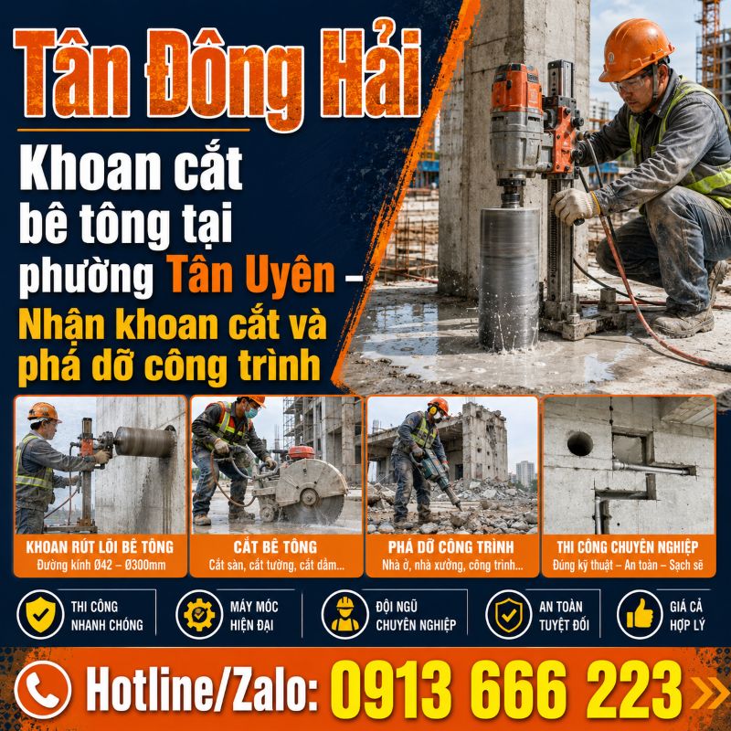 Khoan cắt bê tông tại phường Tân Uyên
