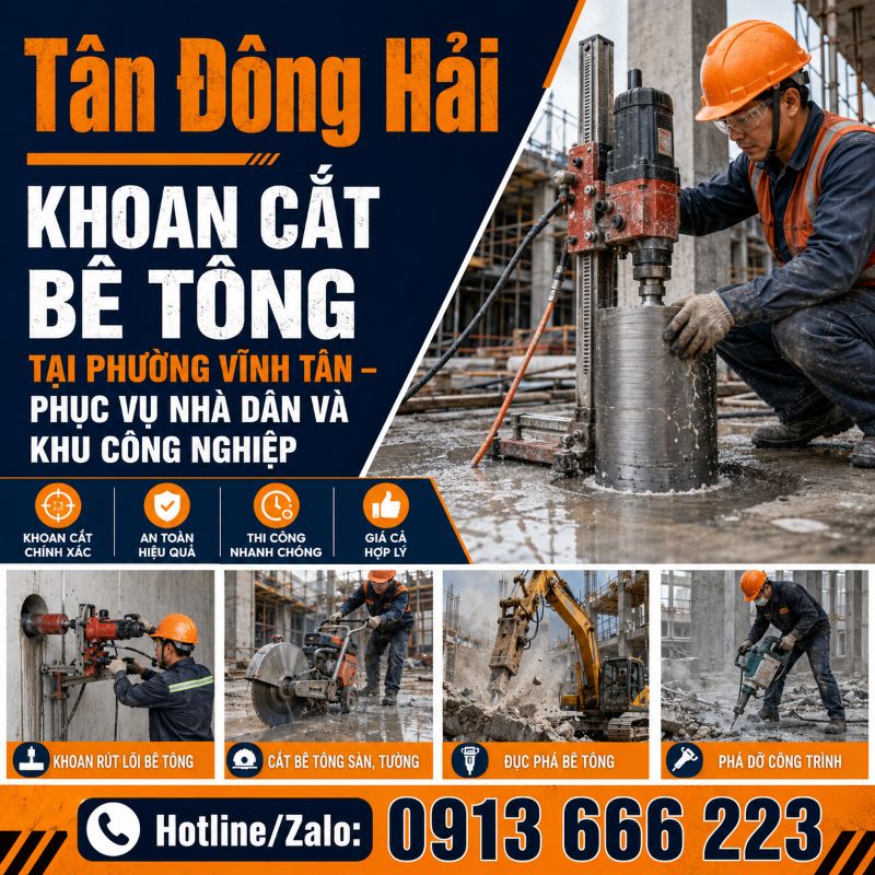 Khoan cắt bê tông tại phường Vĩnh Tân